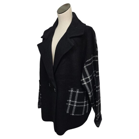 Kut From The Kloth Azalea Houndstooth Plaid Sweater‎ Coat Black/White Size XL - Picture 7 of 12
